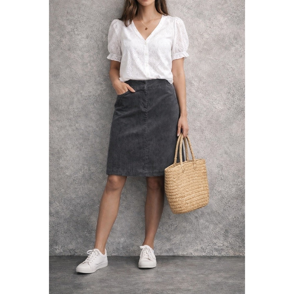 J.Crew Grey Corduroy Mini Skirt Womens Size 6 Cotton Stretch A-Line Pockets